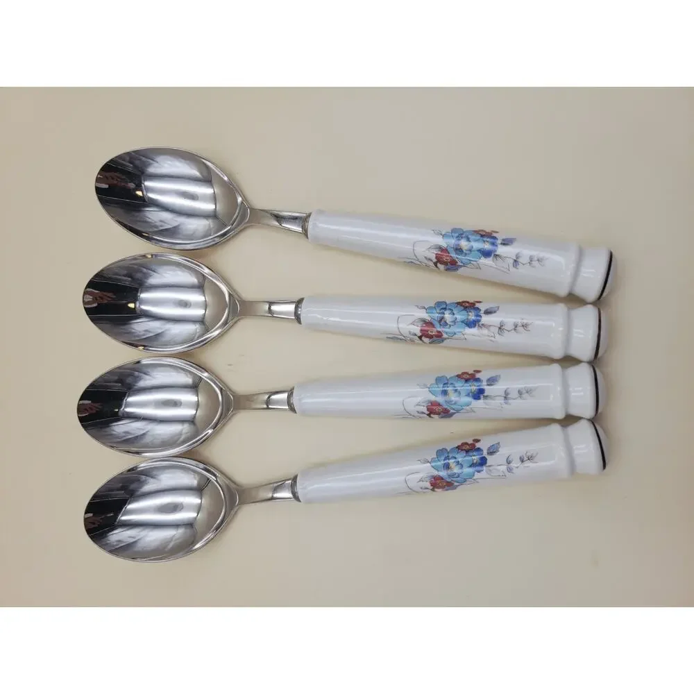 Vintage Noritake Bleufleur Flatware Set - 20pc Stainless Porcelain Japan Floral
